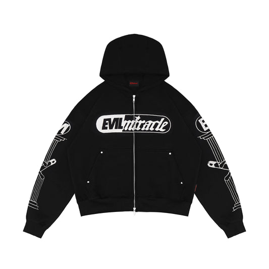 Column Black Zip Hoodie Collaboration Evil