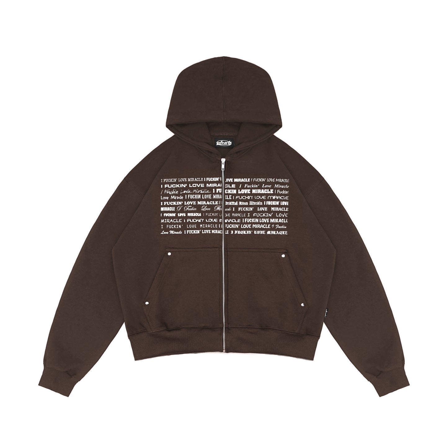 Domme Brown Boxy Zip Hoodie
