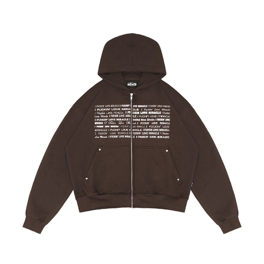 Domme Brown Boxy Zip Hoodie