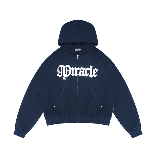 Bomsen Navy Boxy Zip Hoodie