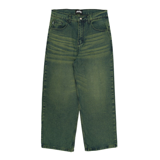 Spades Green Busted Denim Loose Baggy Pants